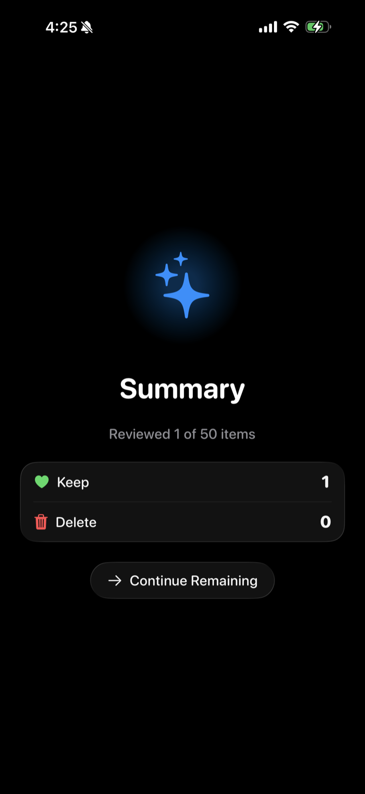Dark mode summary screen